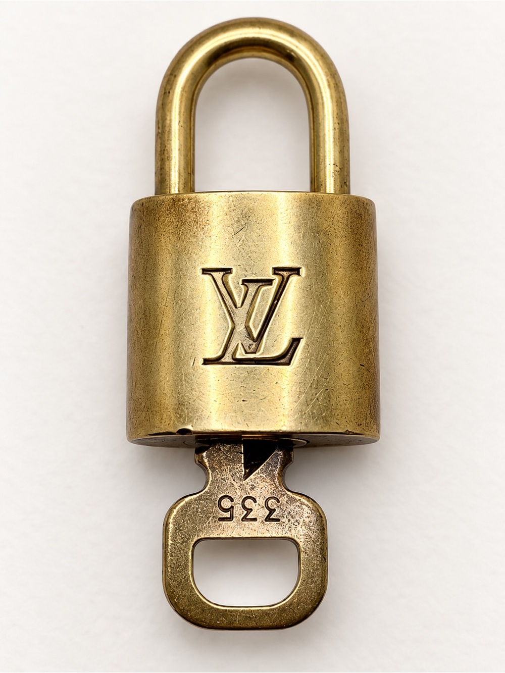 Authentic Louis Vuitton LV Padlock Lock & Key #335 Gold Brass Bag Luggage